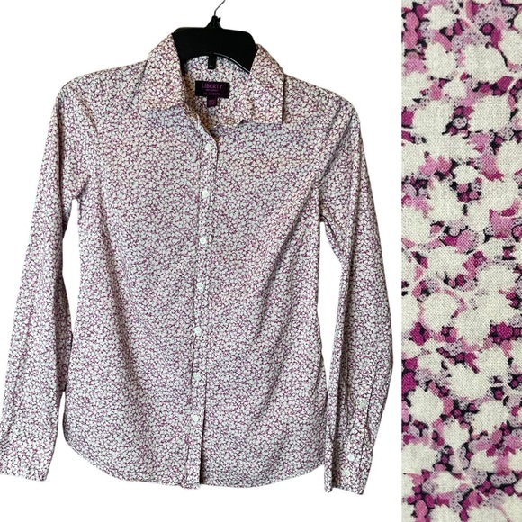 J Crew Liberty Purple Floral Print Button up Shirt - Size 00 - Picture 1 of 9